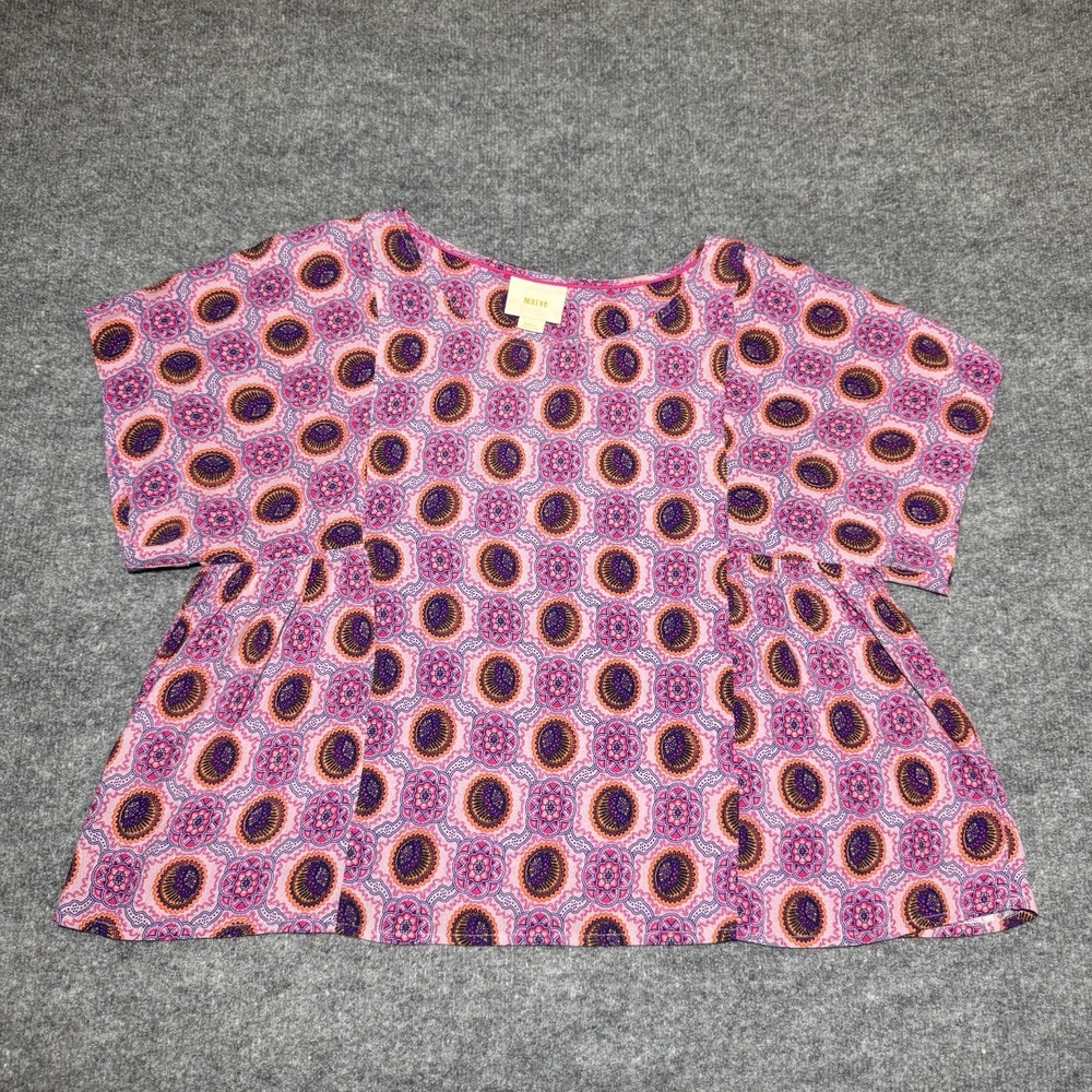 Maeve Anthropologie Pink Purple Geometric Psychedelic Blouse Small Hippie - Picture 1 of 14